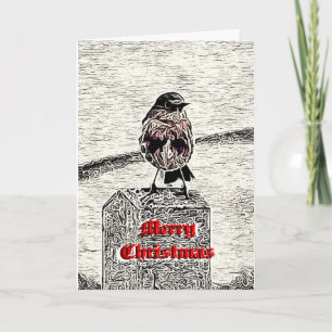Cartes Pour Fêtes Annuelles Robin Woodcut Merry Christmas Card