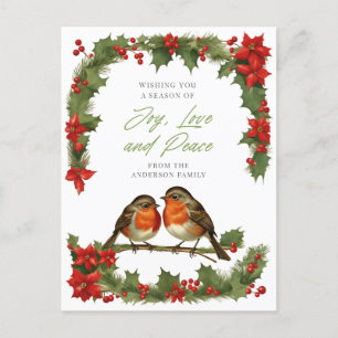 Cartes Pour Fêtes Annuelles Robins et Couronne de Noël à l'aquarelle élégante