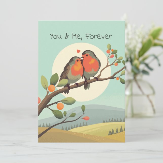 Cartes Pour Fêtes Annuelles Robins romantiques sur une Saint Valentin (Debout devant)
