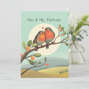 Cartes Pour Fêtes Annuelles Robins romantiques sur une Saint Valentin