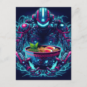 Cartes Pour Fêtes Annuelles Robot Cyberpunk Futuriste Neon Nourriture Ramen