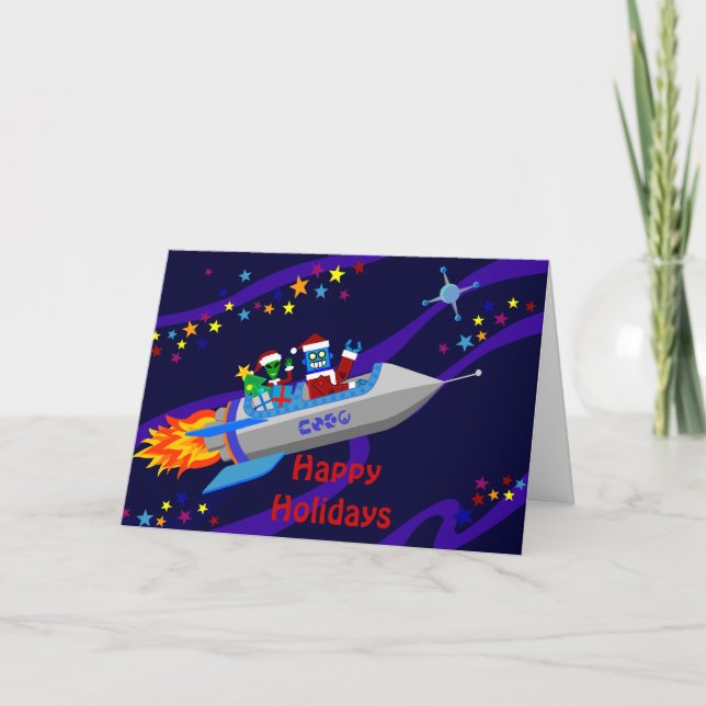 Cartes Pour Fêtes Annuelles Robot de Noël avec Rocket (Devant)