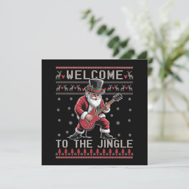 Cartes Pour Fêtes Annuelles Rock n Roll Noël Rocker Santa Cadeau de Noël laid  (Debout devant)
