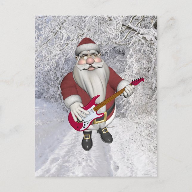 Cartes Pour Fêtes Annuelles Rock Star Père Noël avec guitare électrique rouge (Devant)