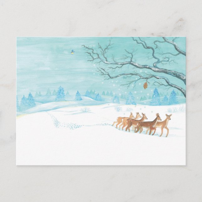 Cartes Pour Fêtes Annuelles Roe Deer Group en hiver (Devant)