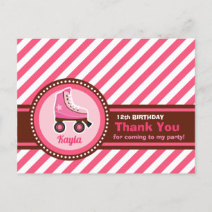 Cartes Pour Fêtes Annuelles Roller rose Patinage Sport Fille Anniversaire