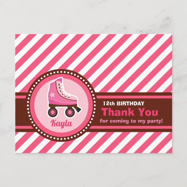 Cartes Pour Fêtes Annuelles Roller rose Patinage Sport Fille Anniversaire (Devant)