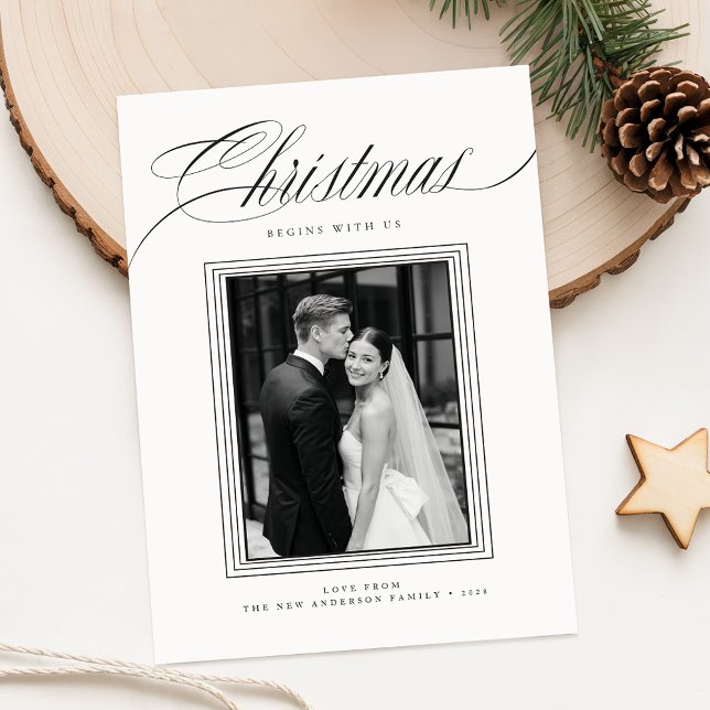 Cartes Pour Fêtes Annuelles Romantic Black and White Newlywed Photo Christmas (Créateur téléchargé)