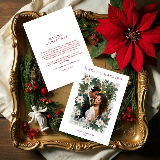 Cartes Pour Fêtes Annuelles Romantic Christmas Botanical Frame Photo (Romantic Christmas Botanical Frame Holiday Cards with Photo and white Background for First Christmas)