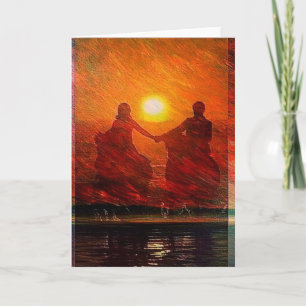 Cartes Pour Fêtes Annuelles Romantic Couple au coucher du soleil à cheval