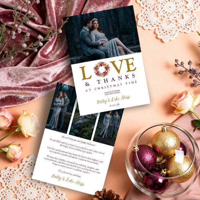 Cartes Pour Fêtes Annuelles Romantic Garland Love Quote Collage Wedding  (Romantic Garland Love Quote Collage Wedding 4-Photo Christmas Holiday Cards for First Christmas.)