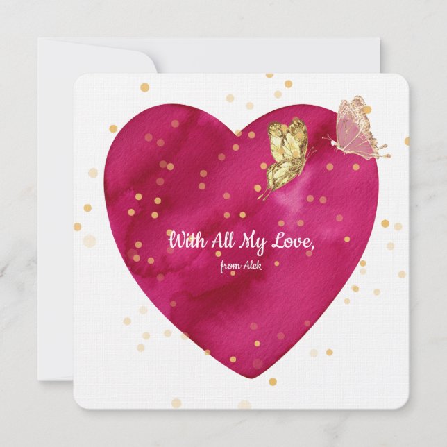 Cartes Pour Fêtes Annuelles Romantic Heart & Gold Butterfly Valentine Card (Devant)