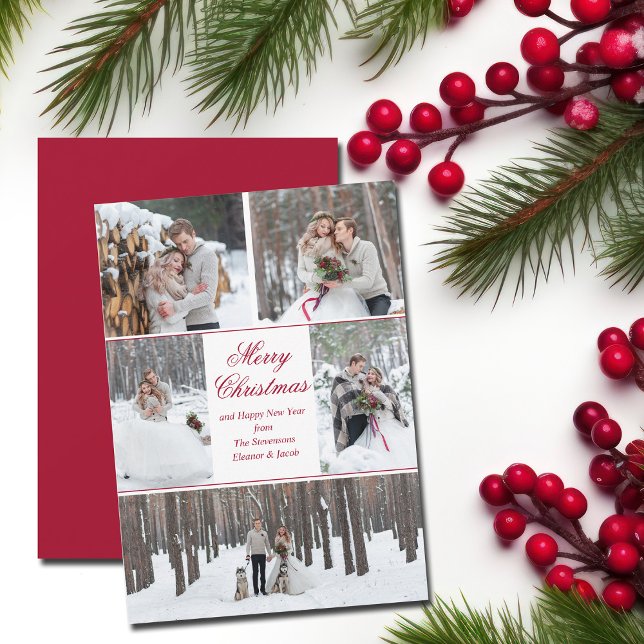 Cartes Pour Fêtes Annuelles Romantic Merry Christmas Couple Photo Collage Red (Créateur téléchargé)