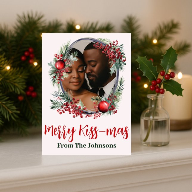Cartes Pour Fêtes Annuelles Romantic "Merry Kissmas" Photo Christmas Greeting (Créateur téléchargé)