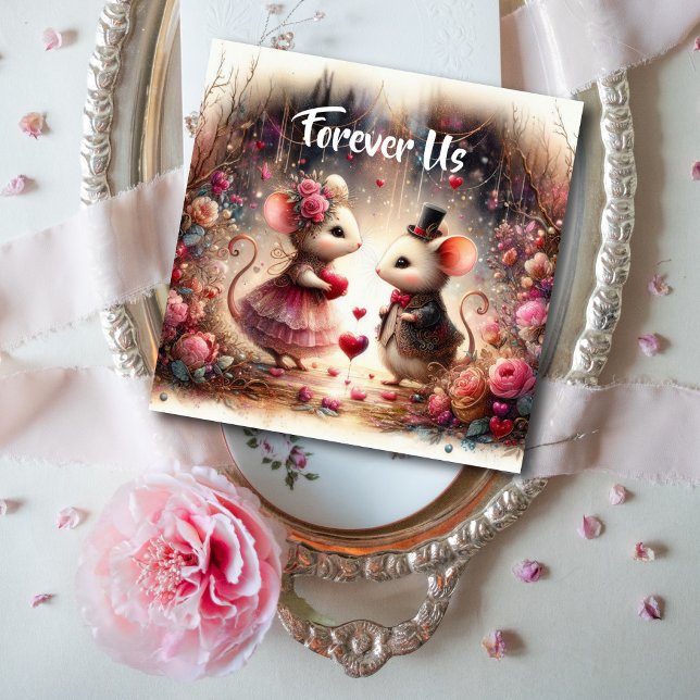 Cartes Pour Fêtes Annuelles Romantic Mice Coeurs Fleurs Valentine (Créateur téléchargé)