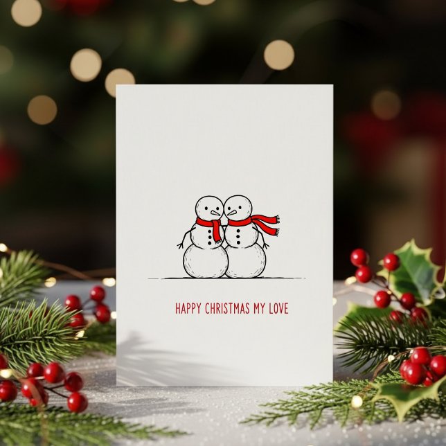 Cartes Pour Fêtes Annuelles Romantic Snowman Kiss Card – Sweet Christmas Love  (Créateur téléchargé)
