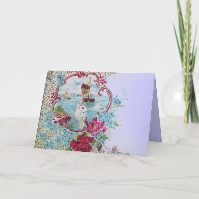 CARTES POUR FÊTES ANNUELLES ROMANTICA, TURQUOISE ROSES FLORAUX ROSE BLEU AVEC  (Devant)