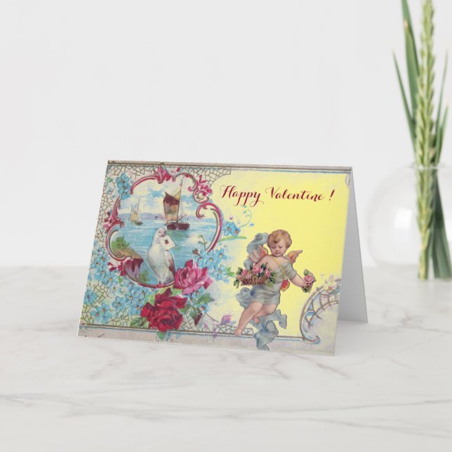 CARTES POUR FÊTES ANNUELLES ROMANTICA / VALENTINE CUPID RASSEMBLER ROSES ROSES (Devant)