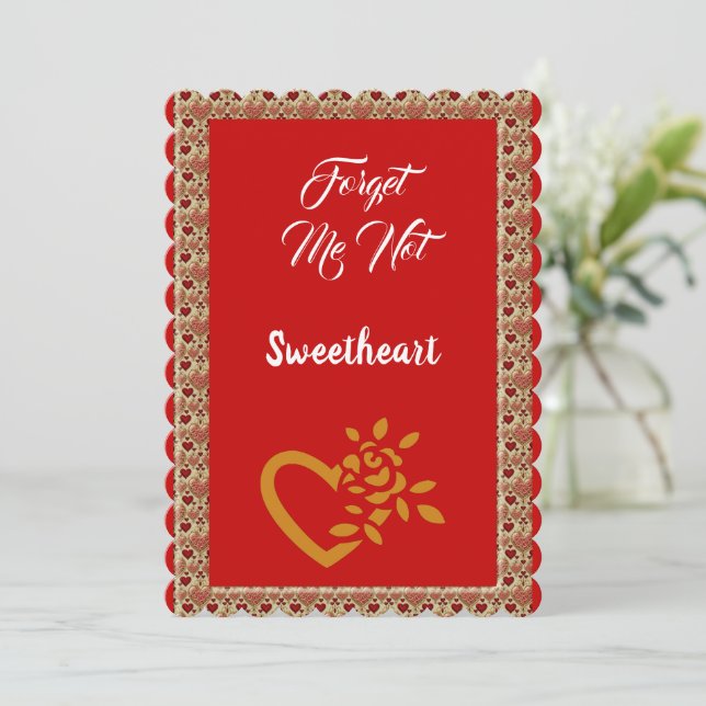 Cartes Pour Fêtes Annuelles Romantique Coeur d'or Oubliez-moi pas Valentine (Debout devant)