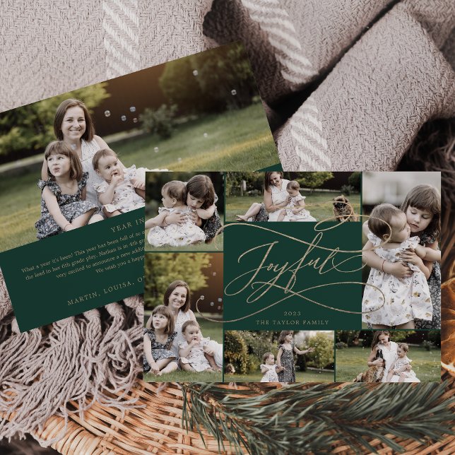 Cartes Pour Fêtes Annuelles Romantique Gold Green Joyeux 7 Photo Family News (Créateur téléchargé)