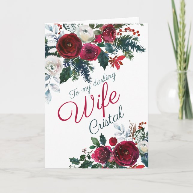 Cartes Pour Fêtes Annuelles Romantique hiver Neige Rose Noël Femme (Devant)