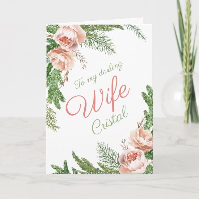 Cartes Pour Fêtes Annuelles Romantique hiver rose Roses Noël Femme de Noël (Devant)