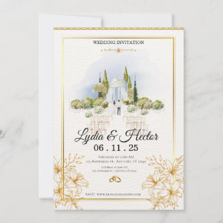 Cartes Pour Fêtes Annuelles -Romantique-Rose-Aquarelle-Florale-Couple-Mariage-