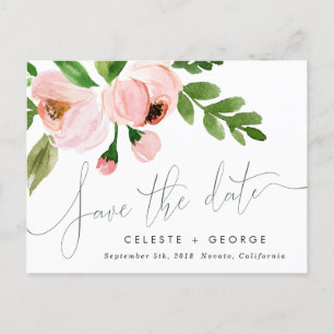Cartes Pour Fêtes Annuelles romantique rose rose floral enregistrer la date an