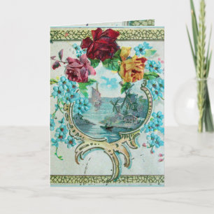 CARTES POUR FÊTES ANNUELLES ROMANTIQUE, ROSES FLORAUX ROSE BLEUE AVEC FEU