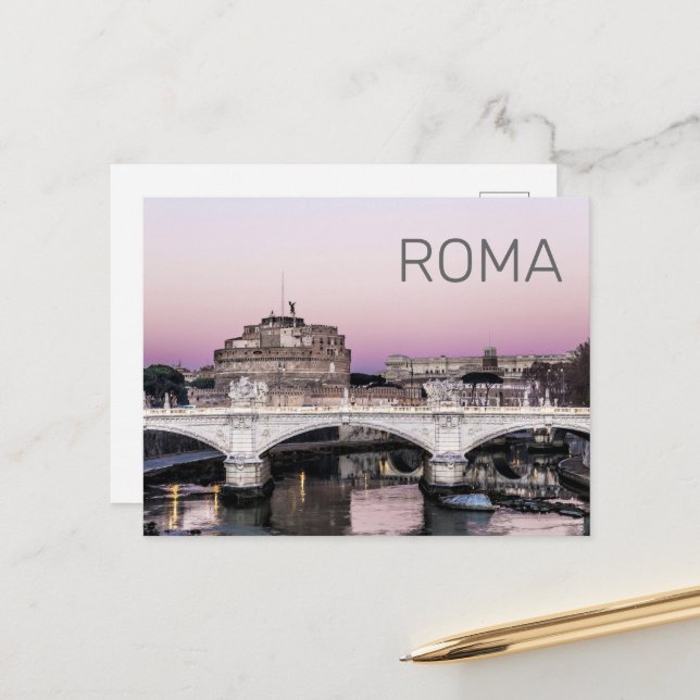 Cartes Pour Fêtes Annuelles Rome Italie Castel Sant'Angelo Pont Sunset (Devant/Arrière en situation)