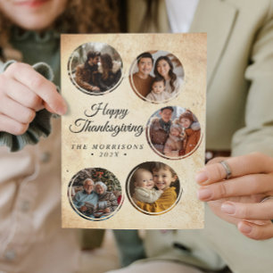 Cartes Pour Fêtes Annuelles Rond Rustique Collage 5 Photos Bon thanksgiving