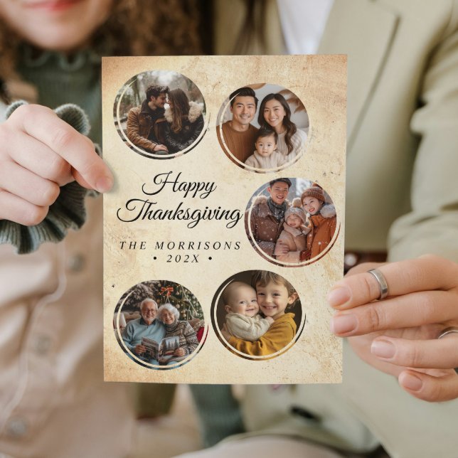 Cartes Pour Fêtes Annuelles Rond Rustique Collage 5 Photos Bon thanksgiving (Créateur téléchargé)