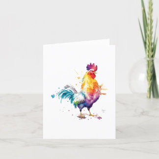 Cartes Pour Fêtes Annuelles Rooster E Bird Portrait en Aquarelles & Stylo