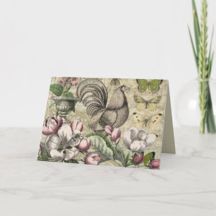 Cartes Pour Fêtes Annuelles Rooster Garden Flower Papillon Art
