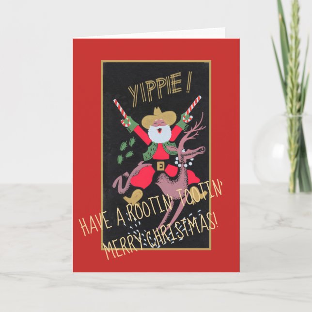 Cartes Pour Fêtes Annuelles Rootin Tootin Cowboy Père Noël (Devant)