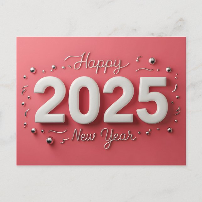 Cartes Pour Fêtes Annuelles Rose blanc heureux nouvelle année 2025 (Devant)