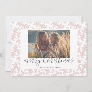 Cartes Pour Fêtes Annuelles Rose blanc Rococo Joyeux Noël Script Photo