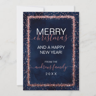 Cartes Pour Fêtes Annuelles Rose bleu de la Marine or arrosé Confetti Noël