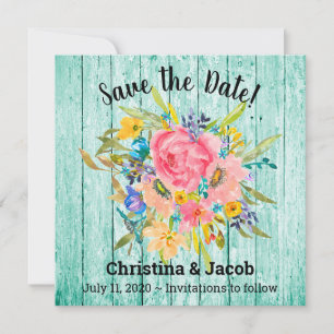 Cartes Pour Fêtes Annuelles Rose d'aquarelle Floral Bouquet Aqua Enregistrer l