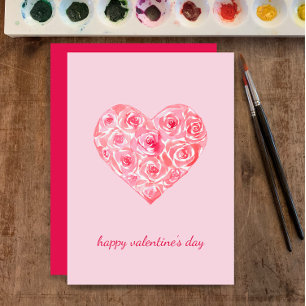 Cartes Pour Fêtes Annuelles Rose d'aquarelle personnalisé Coeur Saint-Valentin