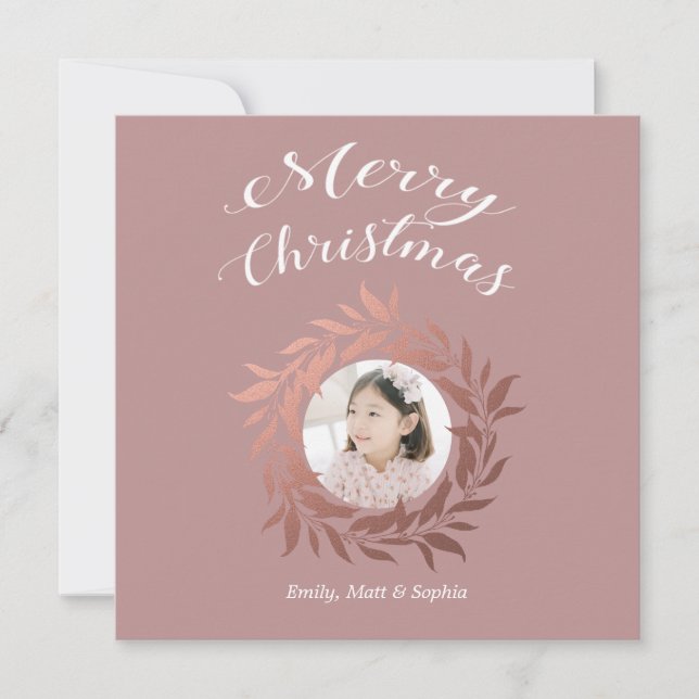 Cartes Pour Fêtes Annuelles Rose de Noël Gold Wreath violet blanc photo (Devant)