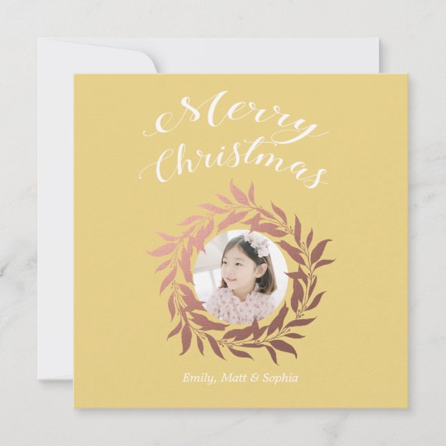 Cartes Pour Fêtes Annuelles Rose de Noël Gold Wreath Yellow White Photo (Devant)