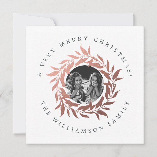 Cartes Pour Fêtes Annuelles Rose de Noël moderne Gold Wreath Photo (Devant)