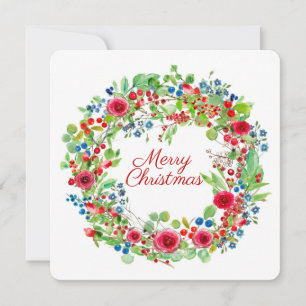Cartes Pour Fêtes Annuelles Rose de Noël Watercolor Wreath