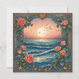 Cartes Pour Fêtes Annuelles Rose Deux lunes Coquillages océaniques Valentine