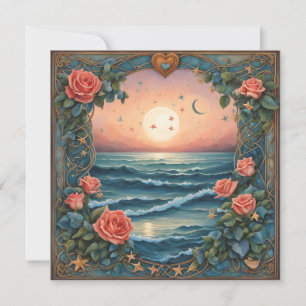 Cartes Pour Fêtes Annuelles Rose Deux lunes Coquillages océaniques Valentine