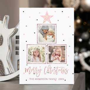 Cartes Pour Fêtes Annuelles Rose Doré   Joyeux Noël moderne 3 photo