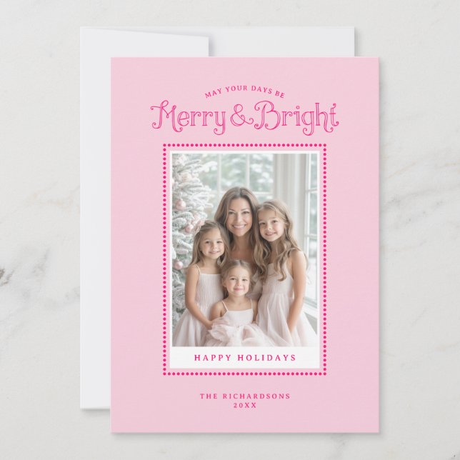 Cartes Pour Fêtes Annuelles Rose Élégant Clair Merry Photo (Devant)