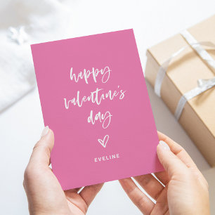 Cartes Pour Fêtes Annuelles Rose et blanc   Script Décontracté et coeur Valent