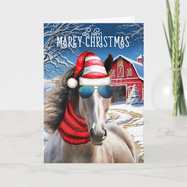 Cartes Pour Fêtes Annuelles Rose Grey Horse Funny MAREy Noël (Devant)